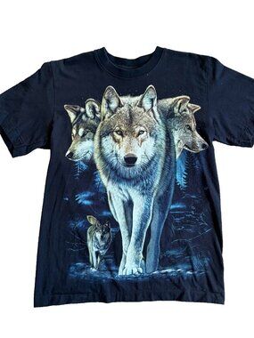 Vintage Rock Eagle Wolf Pack Graphic T-Shirt Black 90s Y2K Nature Medium